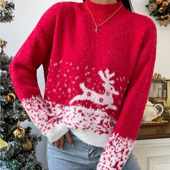 New Holiday pattern mock neck sweater - Picture 5 of 6